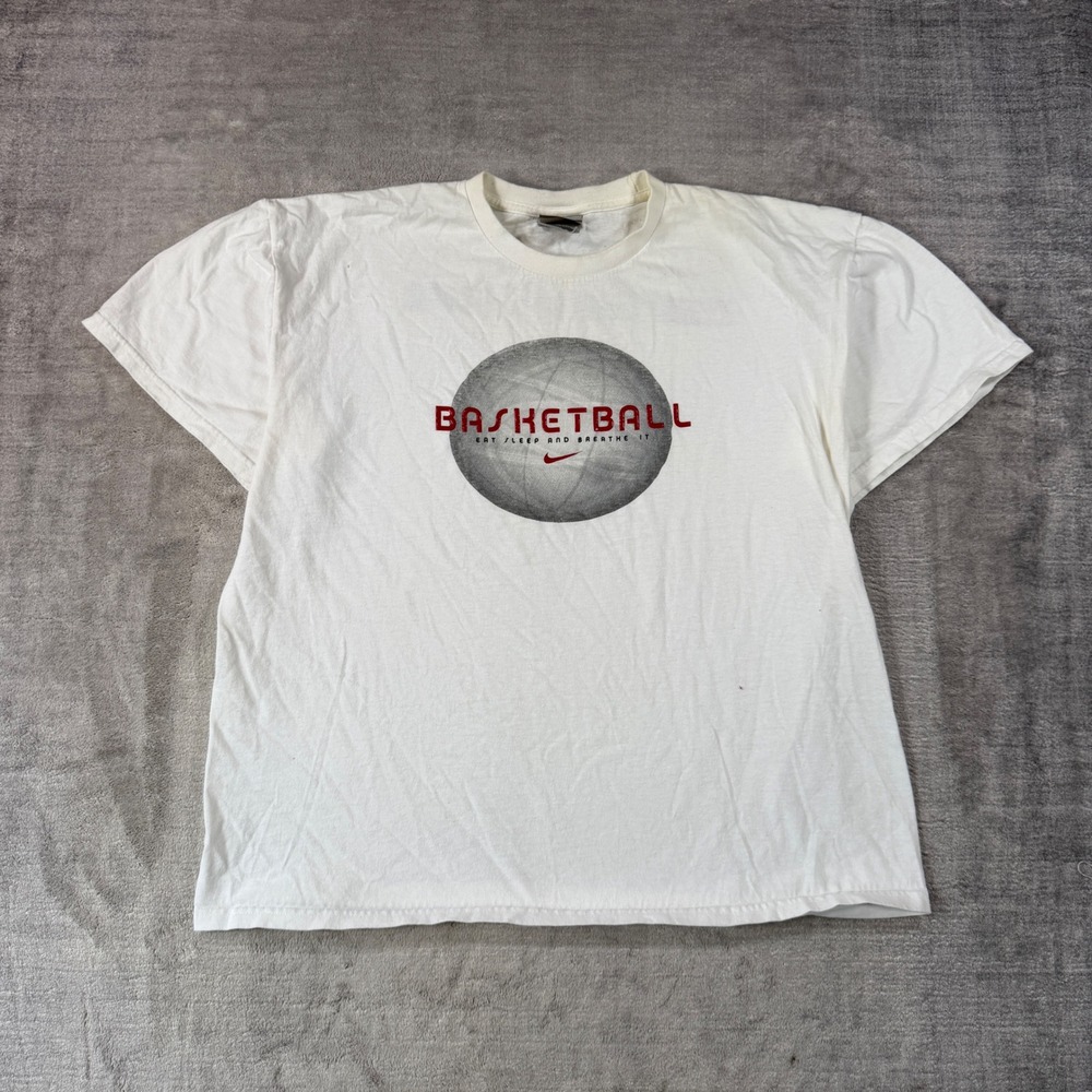Nike Shirt Mens Large White Vintage Y2K Basketball Center Swoosh Puff Print